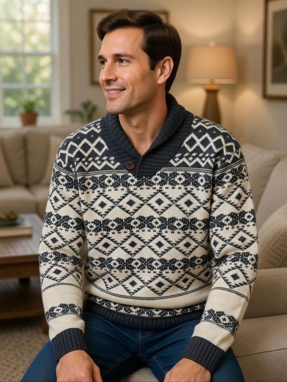 Projek Raw Men's Wool Blend Patterned Cottagecore Knit Sweater Size XL